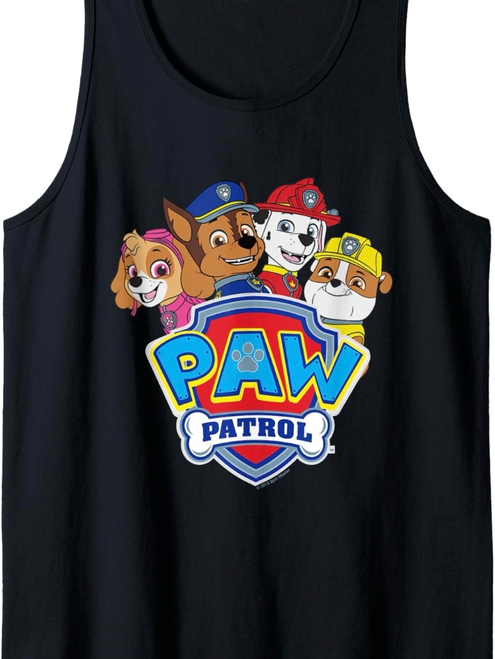 NWT Paw Patrol Black Tank Top with Colorful Paw Shield Graphic